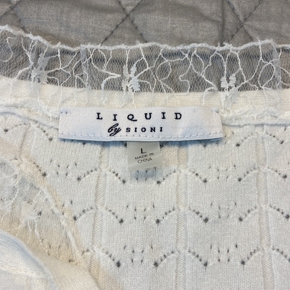 Liquid by Sioni Off White Sweater W/Lace Sleeves and Tie Neckline. Size Large - Picture 4 of 9